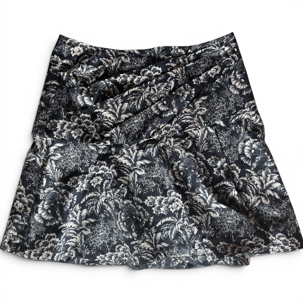 Pearl by Lela Rose Floral Mini Skirt Black White Womens 8 Pleat Waist Cotton USA